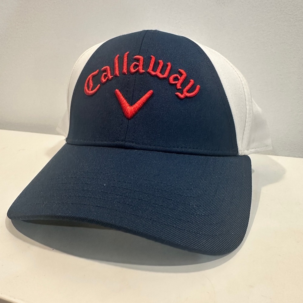 Callaway Hat Men's Adjustable Navy Brim White Panel Red Logo Golf Snapback Hat - Picture 10 of 11
